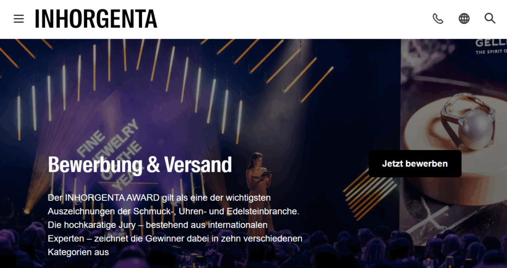 Bewerbungsseite der INHORGENTA für den Award