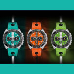 Drei Modelle der 1972 Chronoscope Sports Edition 2026 von Junghans